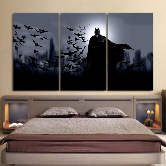Batman With The Bats Silhouette On The Moon 3pcs Canvas - Superheroes Gears