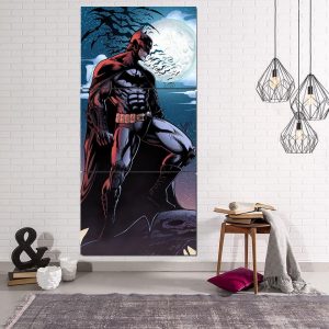 Batman Under The Moon With Bats And Night Blue Sea 3pcs Canvas - Superheroes Gears