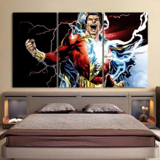 Captain Marvel Superhero Electric 3pc Wall Art Canvas Print