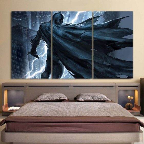 Batman Standing Under The Thunderlight 3pcs Canvas Horizontal - Superheroes Gears