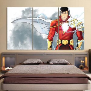 DC Comics Superhero Shazam White 3pc Wall Art Canvas Print