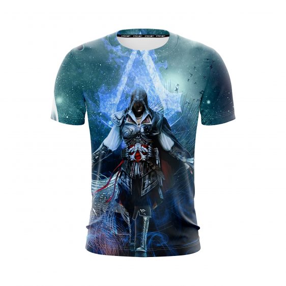 Assassin's Creed Ezio Epic Vibrant Blue Flame Design T-Shirt