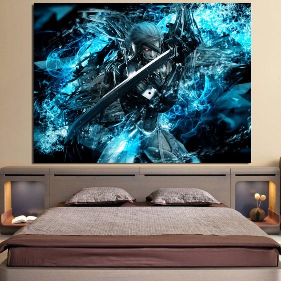 Metal Gear Raiden With Sword Vibrant Blue 1pc Canvas Print