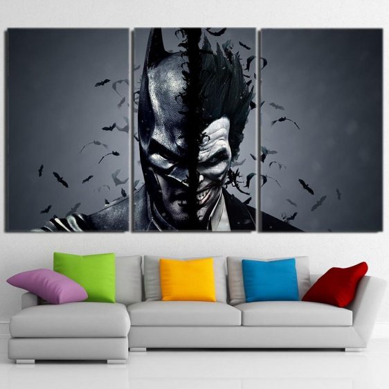Batman And The Villain In One Face 3pcs Canvas Horizontal Style - Superheroes Gears