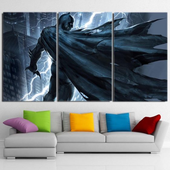 Batman Standing Under The Thunderlight 3pcs Canvas Horizontal - Superheroes Gears