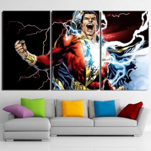 Captain Marvel Superhero Electric 3pc Wall Art Canvas Print
