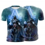 Assassin's Creed Ezio Epic Vibrant Blue Flame Design T-Shirt