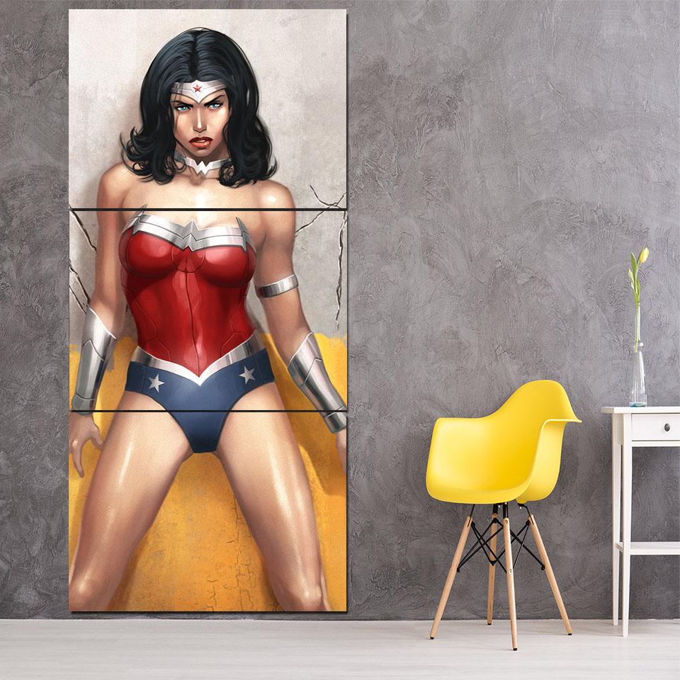 Sexy Wonder Woman 3D Animated Print Cracking Wall 3 Pcs Canvas