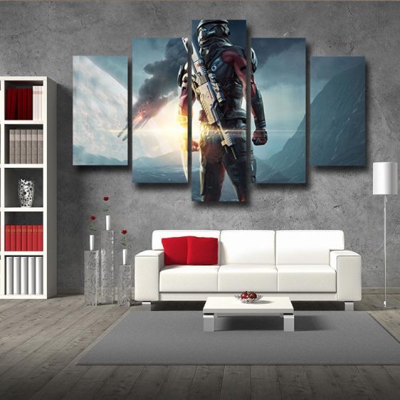 Mass Effect Captain Assault Rifle Laser Blade Cool 5pc Wall Art Prints - Superheroes Gears