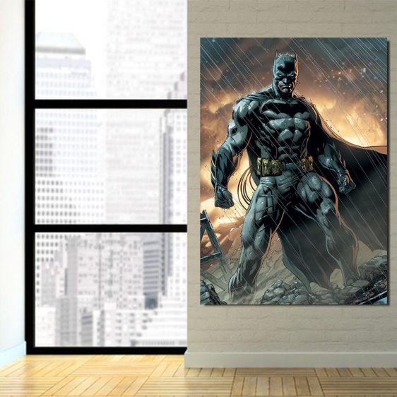 Angry Batman Standing Under The Rain Full Print 1pc Wall Art Canvas - Superheroes Gears