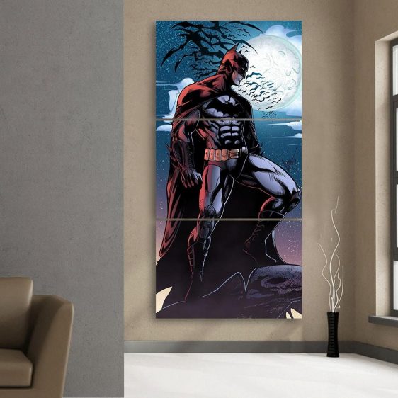 Batman Under The Moon With Bats And Night Blue Sea 3pcs Canvas - Superheroes Gears