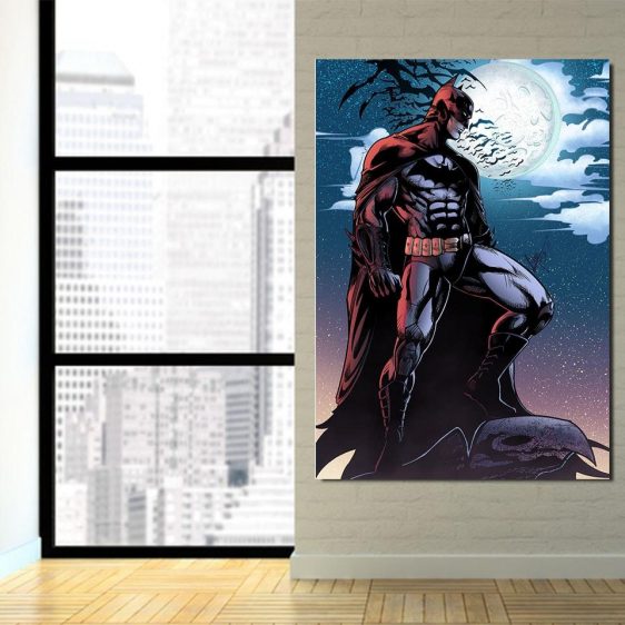Batman Under The Moon With Bats And Night Blue Sea 1pc Wall Art Canvas - Superheroes Gears