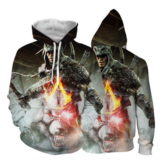 Assassin's Creed Connor White Angry Wolf Design Dope Hoodie