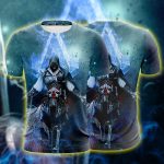 Assassin's Creed Ezio Epic Vibrant Blue Flame Design T-Shirt