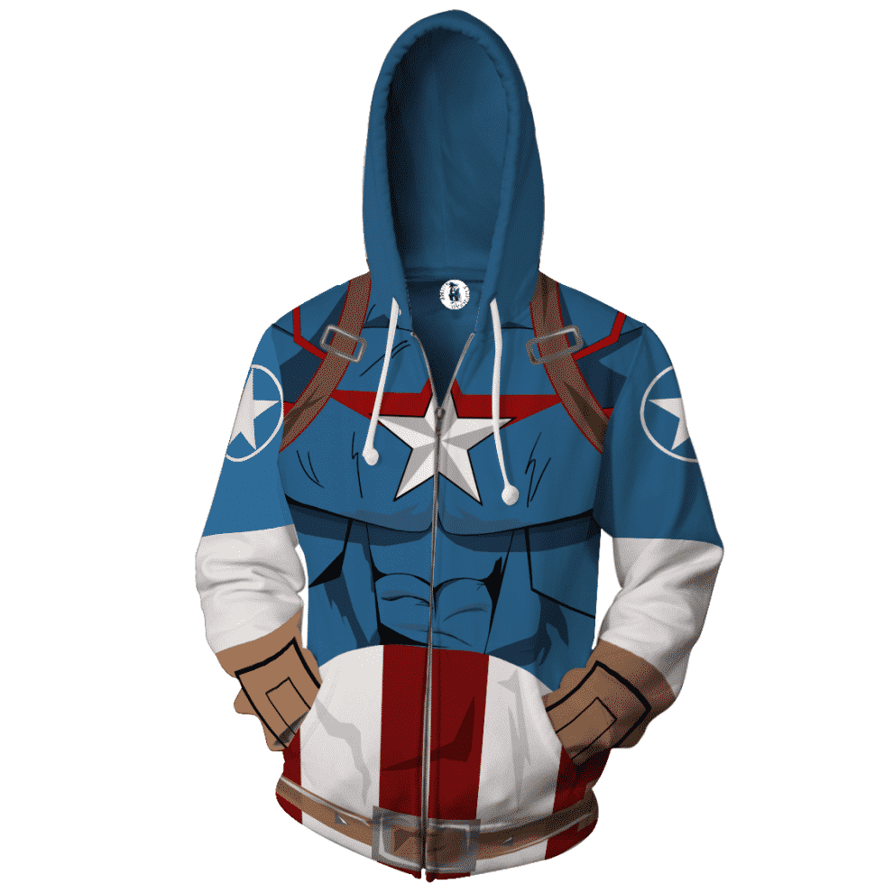 Marvel Comics Captain America Hero 3D Cosplay Zip Up Hoodie