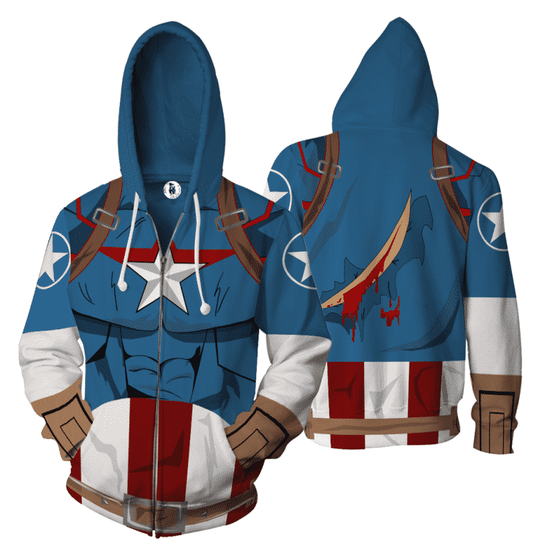 Marvel Comics Captain America Hero 3D Cosplay Zip Up Hoodie
