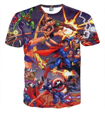 Justice League Fighting The Avengers Scene Full Print T-Shirt