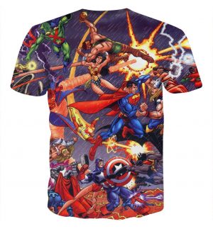 Justice League Fighting The Avengers Scene Full Print T-Shirt - Superheroes Gears