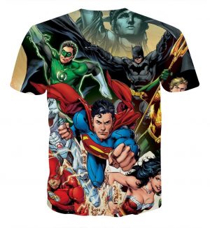 Justice League Superheroes Team Cool Art Full Print T-Shirt - Superheroes Gears