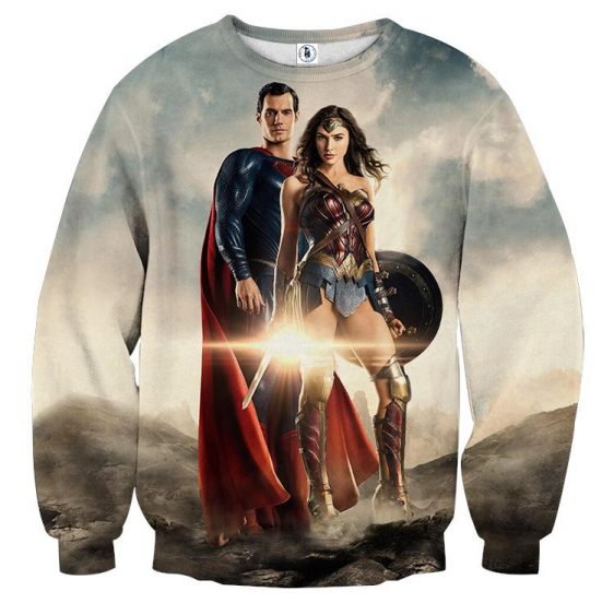 Dawn Of Justice Superman and Wonder Woman Full Print Sweatshirt - Superheroes Gears