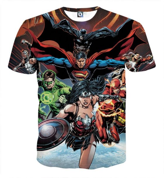 Justice League DC Comics Superheroes Team Cool Art Print T-Shirt - Superheroes Gears
