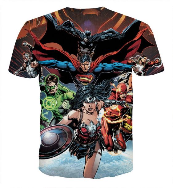 Justice League DC Comics Superheroes Team Cool Art Print T-Shirt - Superheroes Gears