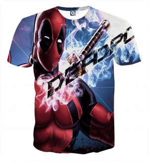 Sexy Deadpool Winking Awesome Portrait Smoke Design T-shirt - Superheroes Gears