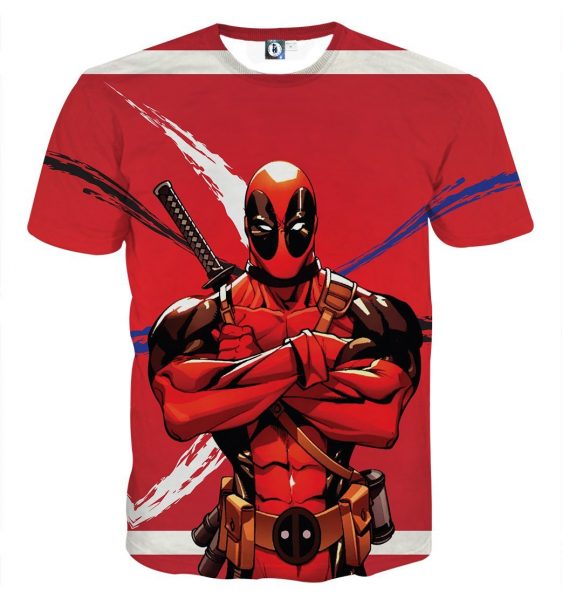 Deadpool Folding His Arms Dope Style Full Print Red T-shirts - Superheroes Gears
