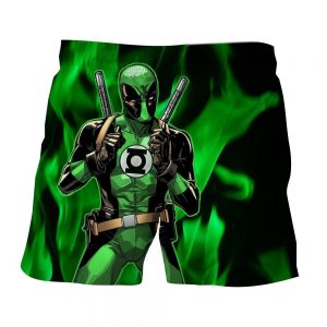 Deadpool In Green Lantern Costume Perfect Design Short - Superheroes Gears