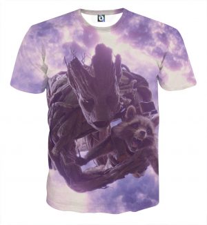 Guardians of the Galaxy Groot Rocket Space Flying Design T-shirt - Superheroes Gears
