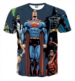 Justice League Superheroes Team Up Full Print T-Shirt - Superheroes Gears