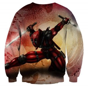 Serious Deadpool Dual Blades Fighting Fashionable Print Sweatshirt - Superheroes Gears