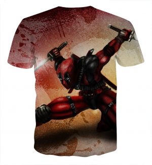 Serious Deadpool Dual Blades Fighting Fashionable Print T-shirt - Superheroes Gears