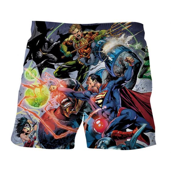 Justice League Fighting Scene Cool Design Full Print Shorts - Superheroes Gears