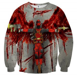 Deadpool Guns Holding Bloody Wings Dope Design Print Sweatshirt - Superheroes Gears