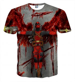 Deadpool Guns Holding Bloody Wings Dope Design Print T-shirt - Superheroes Gears