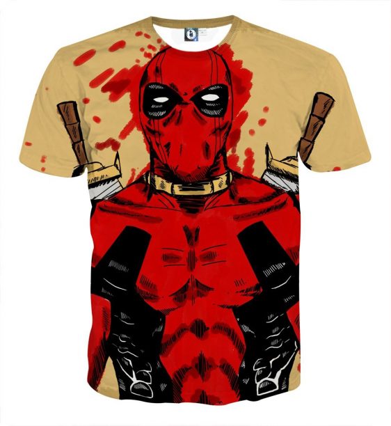 Deadpool Watercolour Painting Portrait Vibrant Swag T-shirt - Superheroes Gears