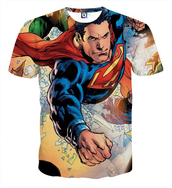 Justice League Powerful Superman Comic Art Print T-Shirt - Superheroes Gears