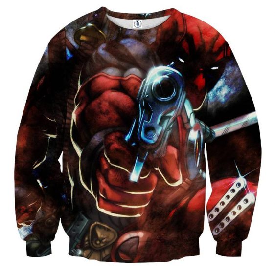 Dangerous Deadpool Firing A Gun Amazing Style Fan Art Sweatshirt - Superheroes Gears