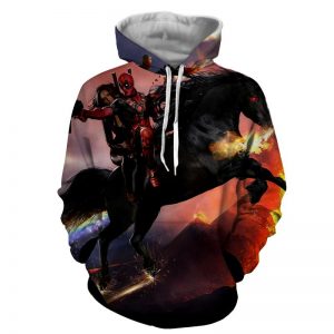 Deadpool And His Girlfriend Riding Horse Cool Style Hoodie - Superheroes Gears