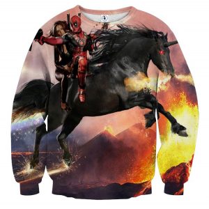 Deadpool And His Girlfriend Riding Horse Cool Style Sweatshirt - Superheroes Gears