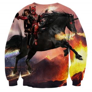 Deadpool And His Girlfriend Riding Horse Cool Style Sweatshirt - Superheroes Gears