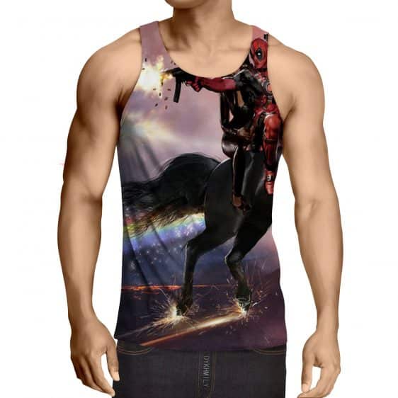 Deadpool And His Girlfriend Riding Horse Cool Style Tank Top - Superheroes Gears