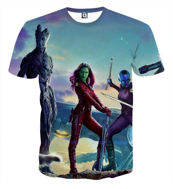 Guardians of the Galaxy Team Gamora Groot Portrait Cool T-shirt - Superheroes Gears