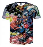 Justice League Fighting Scene Cool Design Full Print T-Shirt - Superheroes Gears