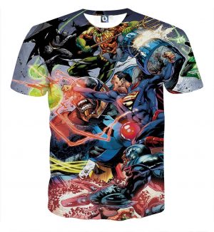 Justice League Fighting Scene Cool Design Full Print T-Shirt - Superheroes Gears