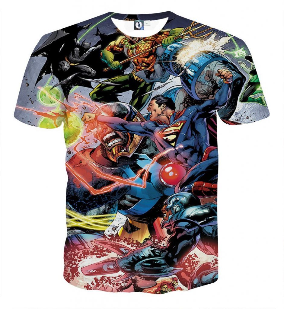 Justice League Fighting Scene Cool Design Full Print T-Shirt