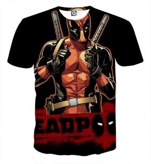 Deadpool Thumbs Up Style Black Background 3D Print T-shirt - Superheroes Gears