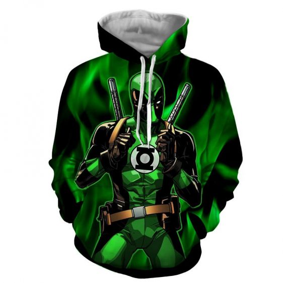 Deadpool In Green Lantern Costume Perfect Design Hoodie - Superheroes Gears