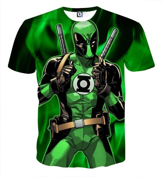 Deadpool In Green Lantern Costume Perfect Design T-shirt - Superheroes Gears